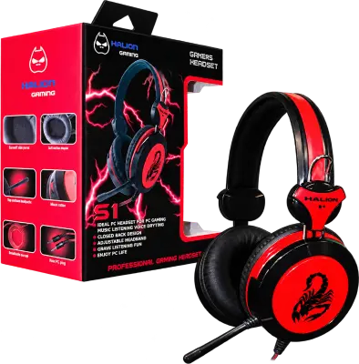 Audífonos gamer S1 Escorpión con micrófono, negro/rojo