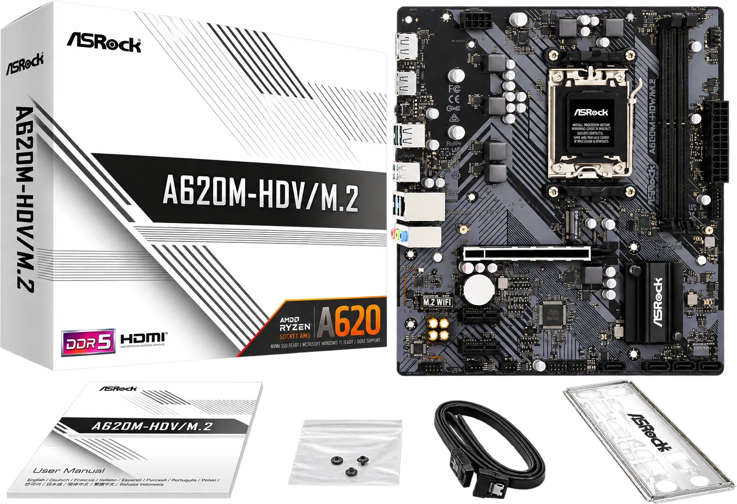 PLACA ASROCK A620M-HDV/ M.2, AMD AM5, 2 DIMM DDR5, foto 1 de 4