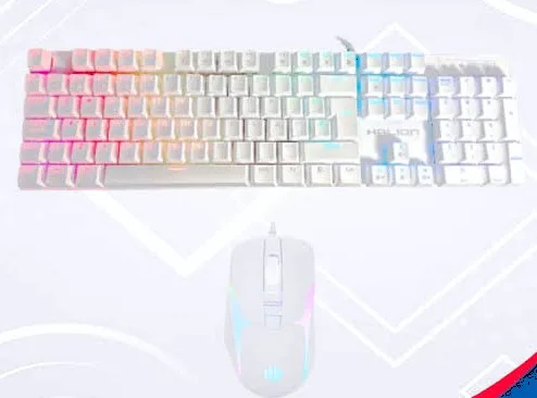 KIT TECLADO MECÁNICO + MOUSE GAMER HALION DAMON, SWITCHES RED, BLANCO, RGB, foto 1 de 5