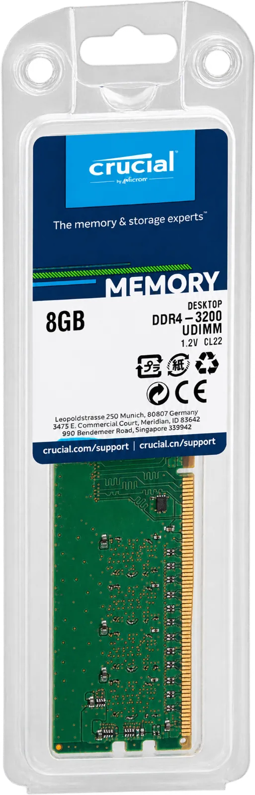 MEMORIA RAM DDR4 8GB 3200 CL22 CRUCIAL, foto 1 de 4