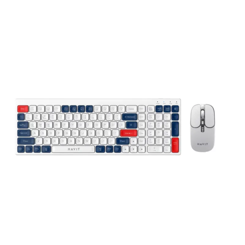 KIT OFFICE INALAMBRICO HAVIT KB830W-SP BLANCO-ROJO-AZUL, foto 1 de 2