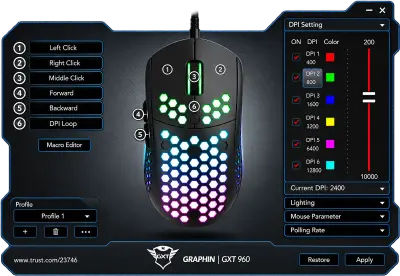 MOUSE ÓPTICO TRUST GXT960 GRAPHIN GAMING