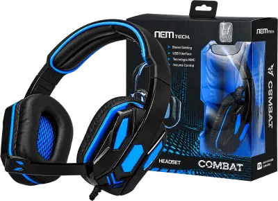 Auricular gamer Argomtech Combat con micrófono USB 2.0, negro/azul (ARG-HS-2845BK)