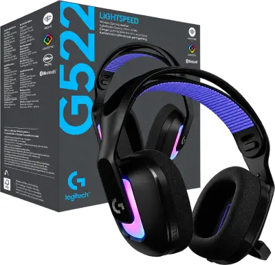 Audífono Logitech G522 con micrófono, Bluetooth, hasta 90 h, cable USB-C, Lightsync RGB, negro