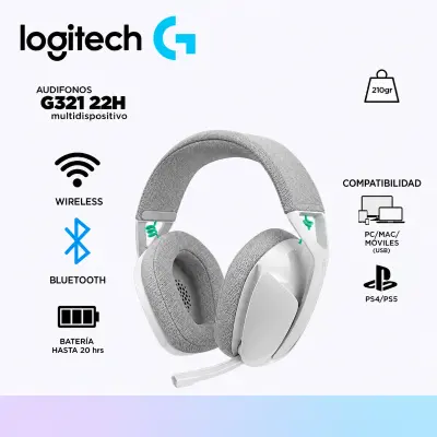 Audífono Logitech G321 con micrófono, Lightspeed/Bluetooth, hasta 22 h, drivers de 40 mm, blanco