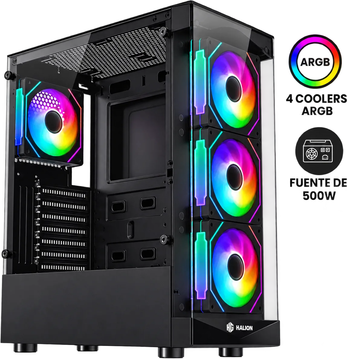 CASE ATX GAMER HALION TAURO CR33 NEGRO 500W VIDRIO 4xARGB, foto 1 de 5