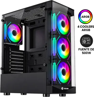 CASE ATX GAMER HALION TAURO CR33 NEGRO 500W VIDRIO 4xARGB