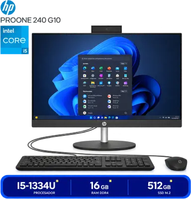 All in One HP ProOne 240 i5-1334U, 16GB RAM, SSD 512GB, 23.8 pulgadas, FreeDOS