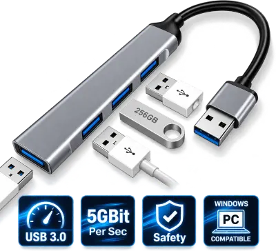 Adaptador hub USB 3.0 de 4 puertos