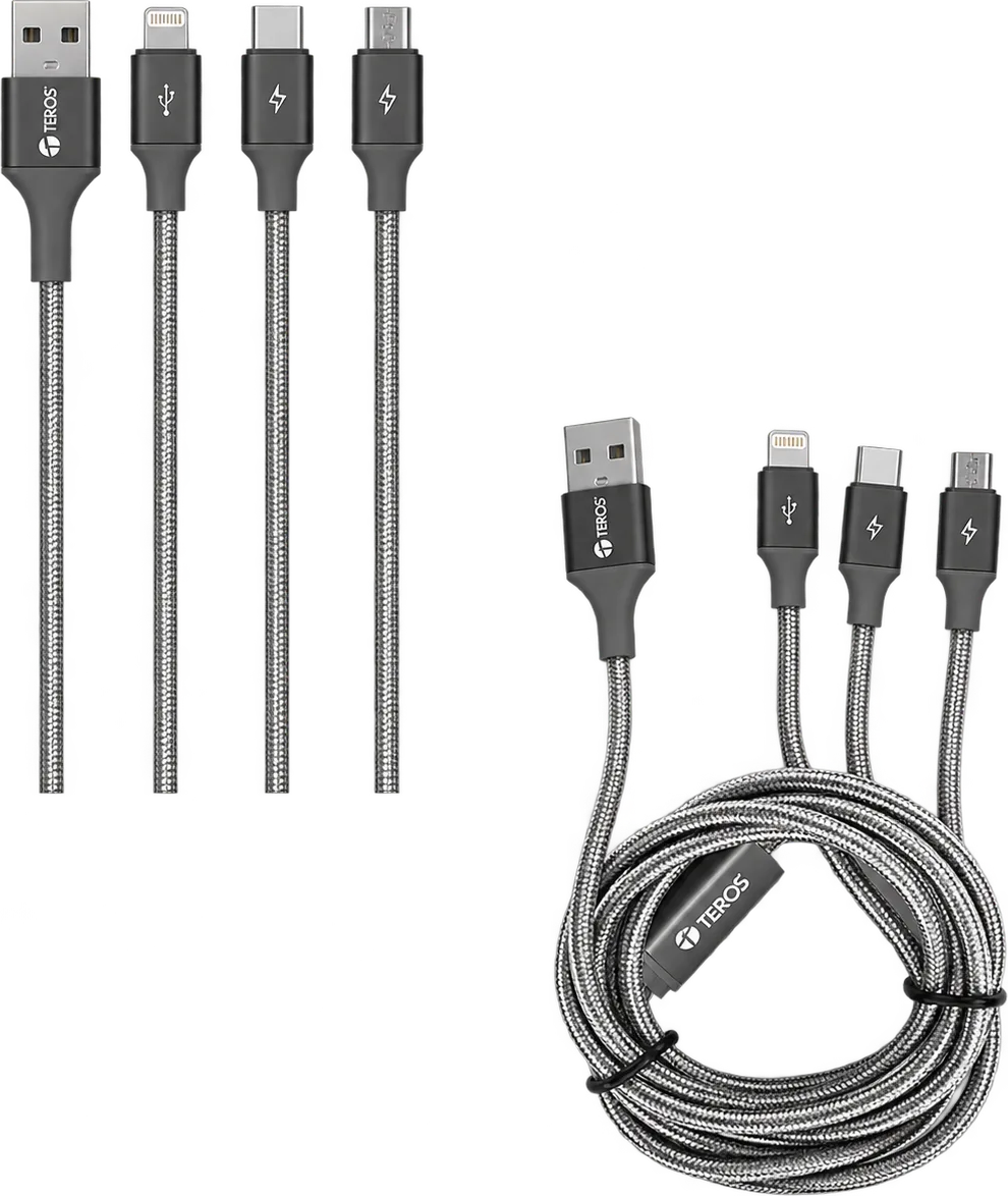 CABLE DE CARGA 3 EN 1 TEROS TE-70210W, USB A TIPO C/, foto 1 de 4