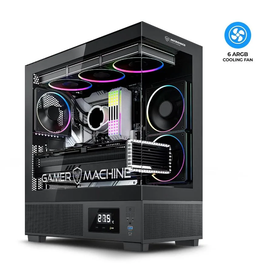 VULKANO BLACK MIC FC1001 GABINETE 6FAN ARGB DISPLAY (D:41CM W:21CM H:46.CM) MICRONICS/CASE, foto 1 de 5
