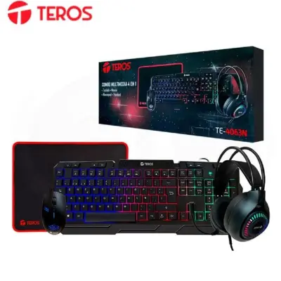 Kit Teros TE-4063N 4 en 1: Teclado, Mouse, Headset y Mouse Pad
