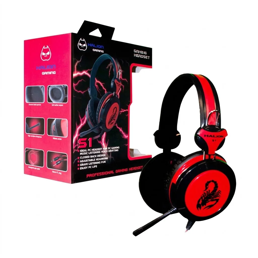 Audífonos gamer S1 Escorpión con micrófono, negro/rojo, foto 1 de 4