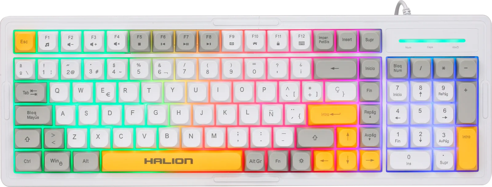 KIT GAMER 2 EN 1 HALION COBRA K425C TRICOLOR 101 TECLAS, RAINBOW MOUSE RGB 7200DPI, foto 1 de 3