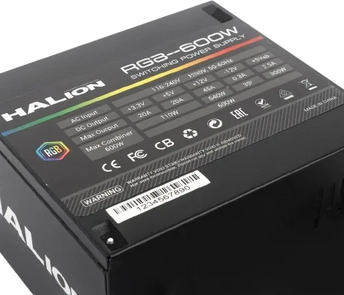 Fuente de poder Halion Gaming ATX RGB-600W, foto 1 de 4