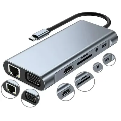 Adaptador USB Tipo C a C, HDMI, TF/SD, LAN y VGA