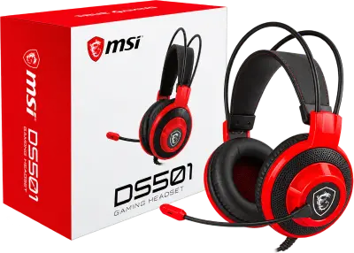 AURICULAR GAMER MSI DS501 CON MICRÓFONO, JACK 3.5 MM, NEGRO CON ROJO