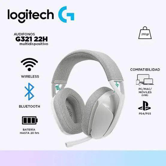 Audífono Logitech G321 con micrófono, Lightspeed/Bluetooth, hasta 22 h, drivers de 40 mm, blanco, foto 1 de 5