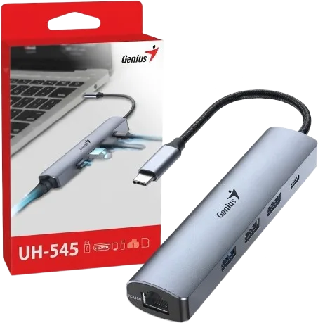 Adaptador Genius UH-545 USB-C a RJ45 + 3 USB, foto 1 de 5