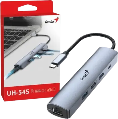 Adaptador Genius UH-545 USB-C a RJ45 + 3 USB