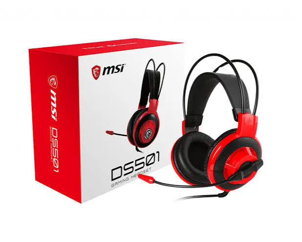 AURICULAR GAMER MSI DS501 CON MICRÓFONO, JACK 3.5 MM, NEGRO CON ROJO, foto 1 de 5