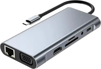 Adaptador multipuerto USB Tipo C a C, HDMI, TF/SD, LAN y VGA