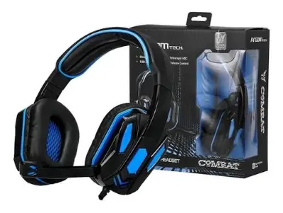 Auricular gamer Argomtech Combat con micrófono USB 2.0, negro/azul (ARG-HS-2845BK)