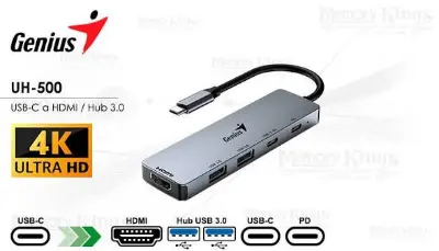 Adaptador multipuerto Genius UH-500 USB-C a 4 USB + HDMI