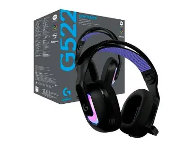 Audífono Logitech G522 con micrófono, Bluetooth, hasta 90 h, cable USB-C, Lightsync RGB, negro